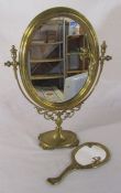 Brass Art Nouveau style dressing table mirror H 44.5 cm and hand mirror L 25 cm