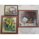 3 framed still life oil paintings by Elsie Lamle 69 cm x 59 cm, 56 cm x 60 cm & 47 cm x 36 cm (