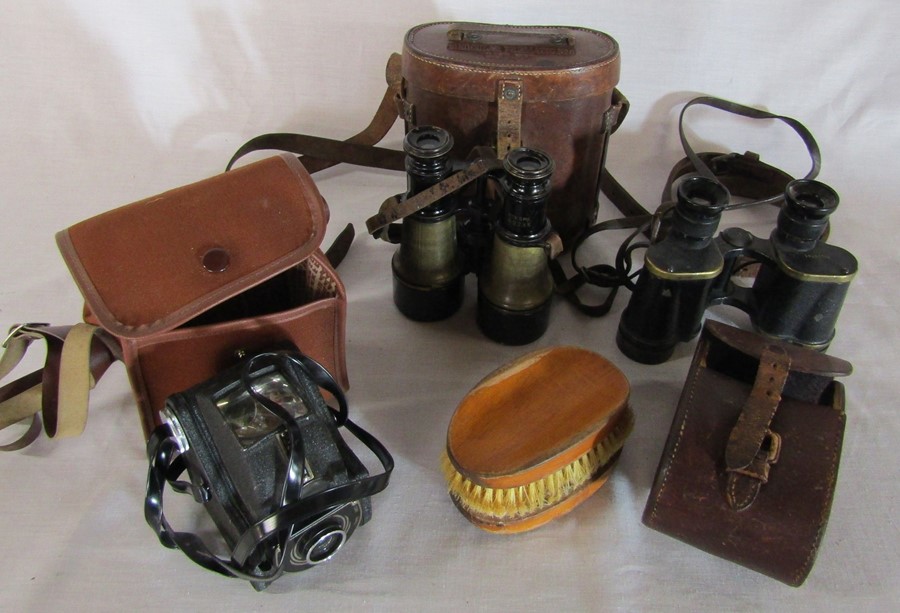 2 pairs of military binoculars -  Kershaw no 220744 and MkV SPu 60233, Ensign Ful-vue camera,