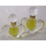 Two Lalique display / dummy perfume bottles, signed to base H 10 cm and 8 cm