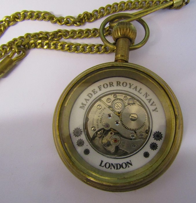 Gilt 'Made for Marine Royal Navy' pocket watch and chain - Image 3 of 3