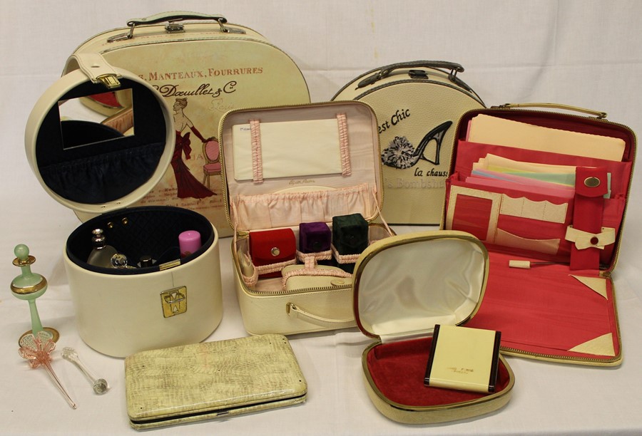 Selection of vanity cases / writing case with perfume bottles