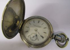 White metal full hunter Columbus Watch Co. Ohio pocket watch with engravings front & back (