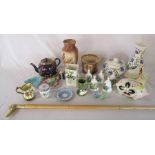 Various ceramics inc Wade, Royal Worcester, Wedgwood, Danbury Mint & Shorter and walking stick