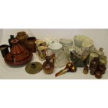 Selection of ceramic jelly moulds, tagine, ink bottles etc.