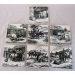 7 Minton ceramic tiles featuring cattle, horses etc 152 mm x 152 mm (Mintons China Works Stoke on