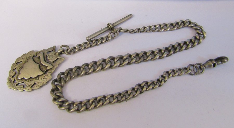 Silver watch chain and fob (fob Birmingham hallmark) weight 1.40 ozt / 43.8 g