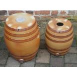 2 salt glazed barrels tallest ht 46cm