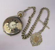 Silver half hunter pocket watch - J W Benson London, London 1934 numbered 403807 together with