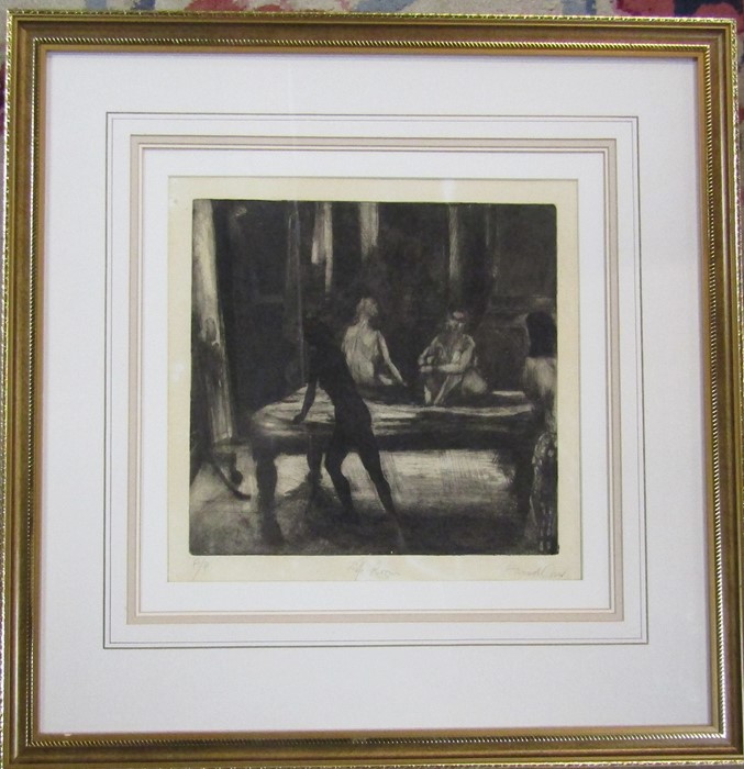 Framed David Carr (1944-2009) 1960's artists proof etching of an art school scene entitled 'Life