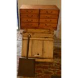 Pine coal box & shovel & a small cabinet of drawers