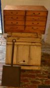 Pine coal box & shovel & a small cabinet of drawers