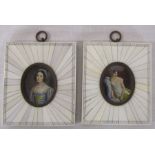 Reproduction portrait miniatures of Helene Sedlmayr and Lady Jane Erskine in ivory effect frames,