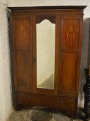 Edwardian wardrobe with inlaid panels & stringing H196cm W128cm D49cm