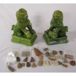 Pair of ceramic Foo dogs and assorted Buddha stones etc