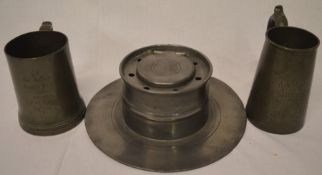 3 pieces of pewter; BARC (possibly Brooklands Automobile Racing Club) Gosling Trophy 9th July