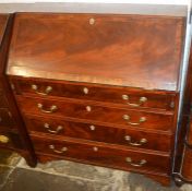 Georgian mahogany veneer bureau with swan neck handles