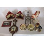 Staffordshire dog, barometer, velvet picture / postcard holders / photo frames, ceramics, trivet