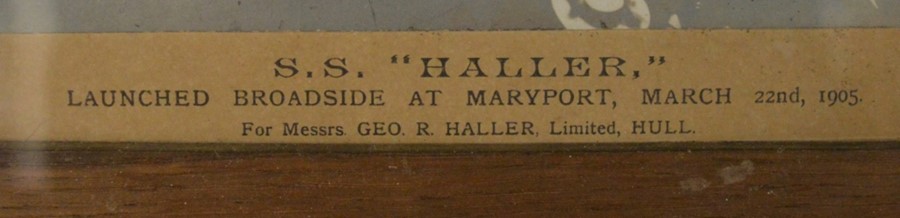 Framed photograph 'SS Haller launched broadside at Maryport 1905' Messrs R Haller Ltd, Hull - Image 2 of 3