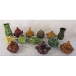 Selection of Sylvac etc lidded sauce pots inc beetroot, cucumber, chutney, marmalade etc
