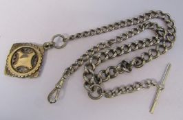 Silver watch chain and fob (fob Birmingham 1921) weight 1.57 ozt / 48.7 g