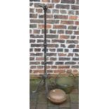 Brass jam pan, copper bed warmer & a paraffin lamp stand