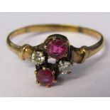 Tested as 9ct gold 4 stone ruby and diamond ring (diamond total 0.12 ct) size L c.1890 weight 1.3 g