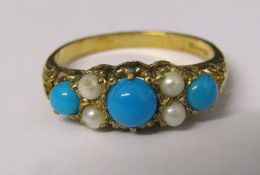 9ct gold turquoise and seed pearl ring size T/U weight 3.4 g