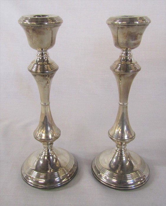 Pair of silver candlesticks Birmingham 1972 (weighted base) maker Broadway & Co H 20.5 cm