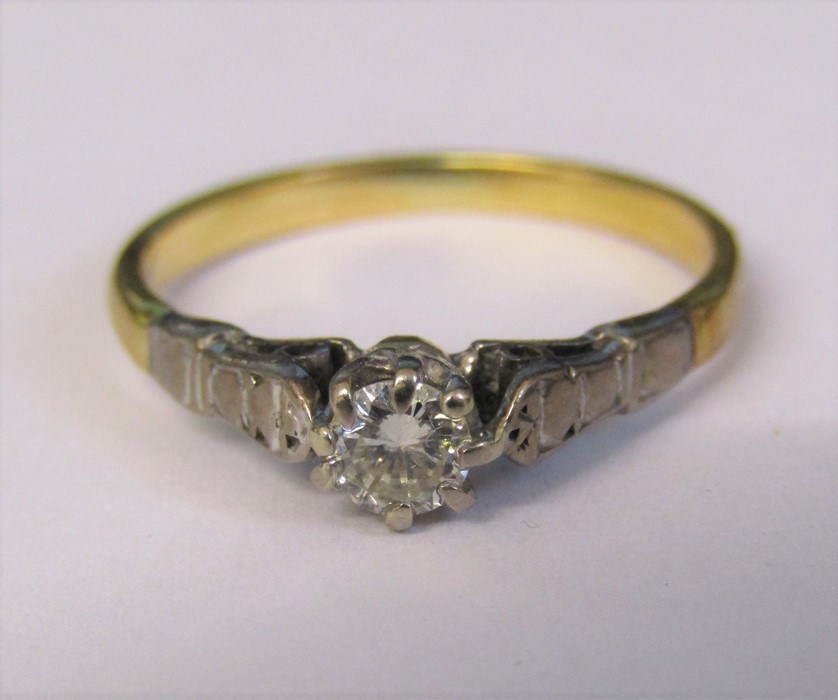 Tested as 18ct gold diamond solitaire ring 0.20 ct weight 1.9 g size K