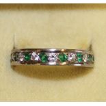 18ct white gold emerald and diamond eternity ring size O 4.1g