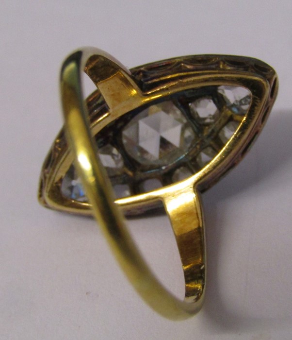 Tested as 18ct gold Georgian diamond marquise ring, total approximately 1.25 carat, size M/N - Image 2 of 3