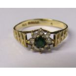 9ct gold daisy ring with coloured stones size P weight 1.79 g