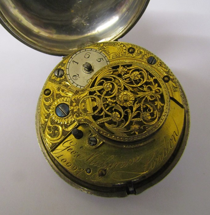 Georgian silver pear cased pocket watch signed Geo Mulgrave London 10997 to movement, hallmarked - Image 2 of 8