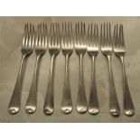 Set of 8 Georgian silver dinner forks London 1829 weight 10.81 ozt L 16 cm