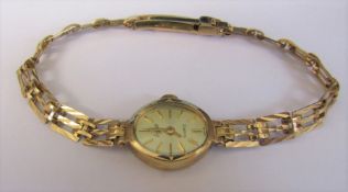Lades 9ct Everite quartz swiss cocktail watch with 9ct gold strap total weight 8.6 g
