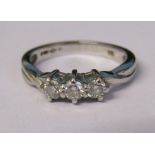 Platinum three stone diamond ring 0.33ct total size J weight 4.6 g