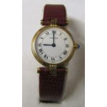 Boxed Ladies 18ct gold Cartier tricolour Trinity watch with quartz movement and leather strap, no