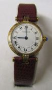Boxed Ladies 18ct gold Cartier tricolour Trinity watch with quartz movement and leather strap, no
