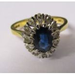 18ct gold sapphire and diamond ring weight 4.5 g size L/M