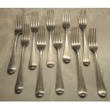 10 large Georgian silver dinner forks inc London 1800, 1811 and 1829 and total weight 22.41 ozt L