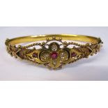 Victorian 15ct gold ruby and diamond bangle (damage to diamonds) weight 10.0 g D 6.5 cm
