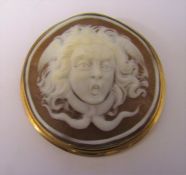 9ct gold cameo brooch depicting bust portrait of Medusa, with pendant fastener D 4.5 cm total weight