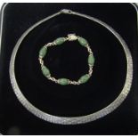 Silver Cleopatra style necklace weight 25.2 g / 0.81 ozt L 16" & a silver and jade style bracelet