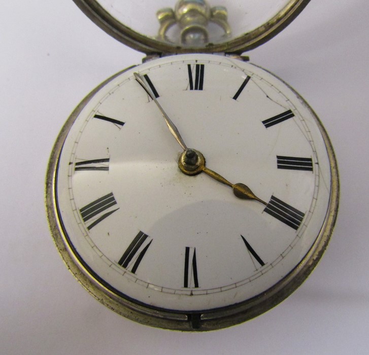 Georgian silver pear cased pocket watch signed Geo Mulgrave London 10997 to movement, hallmarked - Image 7 of 8