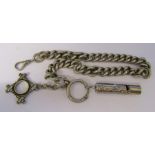 Silver watch chain, fob and whistle (whistle marked 925) total weight 4.12 ozt / 128.1 g