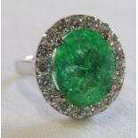 18ct gold emerald and diamond cluster ring, emerald 5.6 ct (11 mm x 13 mm) diamond total 1.00 ct,