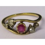 Tested as 18ct gold ruby and diamond ring (ruby 0.15 ct) size M weight 2.4 g