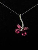 18ct white gold diamond and pink tourmaline pendant on a 9ct white gold chain total weight 3.2 g (