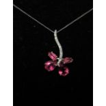 18ct white gold diamond and pink tourmaline pendant on a 9ct white gold chain total weight 3.2 g (